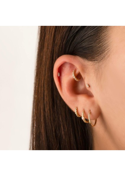 14 Ayar Altın 2 Taşlı Minimal Tragus Piercing