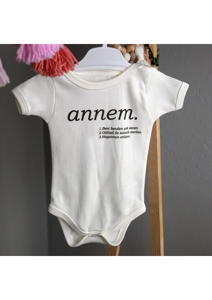 Bebek Ekru Organik Annem Yazılı Kısa Kol Body