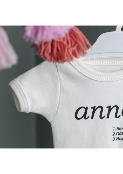 Bebek Ekru Organik Annem Yazılı Kısa Kol Body