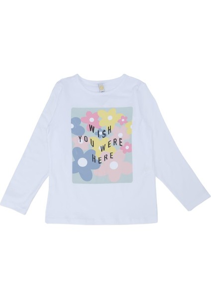 Kız Çocuk Çiçek Baskılı Yazılı Sweat Uzun Kol