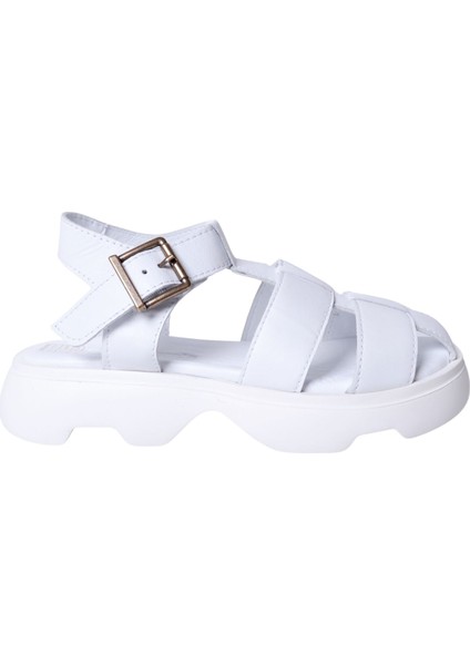 D24YS-1100 Beyaz Kadın Deri Sandalet