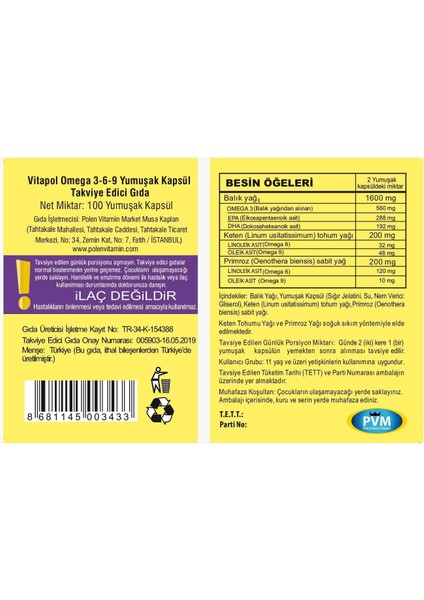 Balık Yağı Omega 3-6-9 100 Softgel