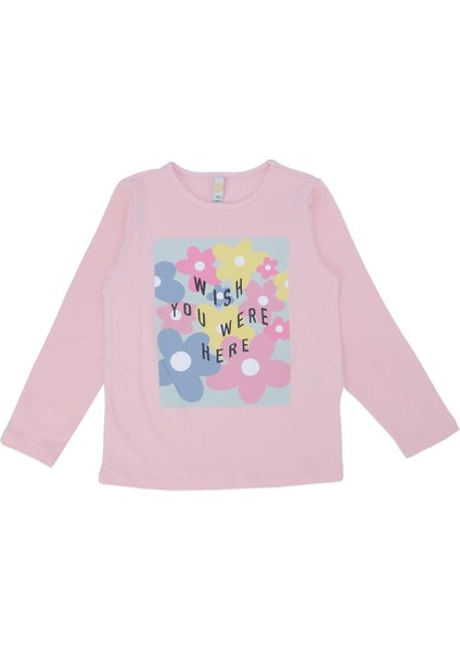 Kız Çocuk Çiçek Baskılı Yazılı Sweat Uzun Kol