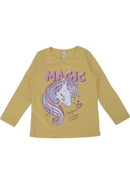 Kız Çocuk Unicorn Baskılı Kalpli Yazılı Sweat Uzun Kol