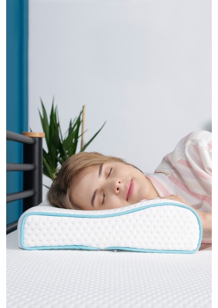 Tekno Trust Beyaz Boyun Destekli Ortopedik Yastık Visco Yastık 57X37X10-7CM Visko 40 x 60 Polyester