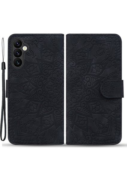 Samsung Galaxy A24 4G/A25 5g Buzağı Doku Deri Çiçek Dışında Dönüş Black Telefon Kılıfı (Yurt Dışından)