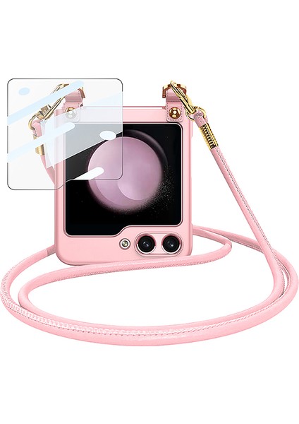 Samsung Galaxy Z Flip5 5g Sert Pc Geri Ince Koruyucu Temperli Cam Küçük Ekran Film Omuz Kayışı Telefon Kılıfı (Yurt Dışından)