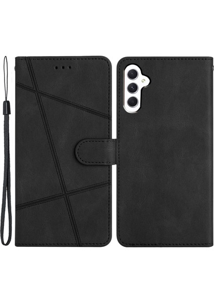 Samsung Galaxy S23 Fe Dokusu Baskılı Çizgiler Kabuk Pu Deri Black Telefon Kılıfı (Yurt Dışından)