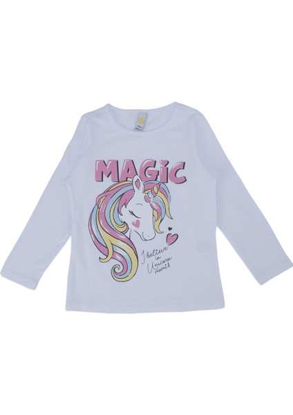 Kız Çocuk Unicorn Baskılı Kalpli Yazılı Sweat Uzun Kol