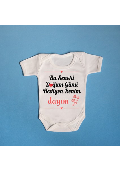 Doğum Günü Hediyen Benim Dayım Yazılı Pamuklu Bebek Zıbını
