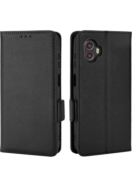 Samsung Galaxy Xcover6 Pro 5g Çizelge Flip Folio Litchi Doku Çift Manyetik Toka Pu Deri Black Telefon Kılıfı (Yurt Dışından)