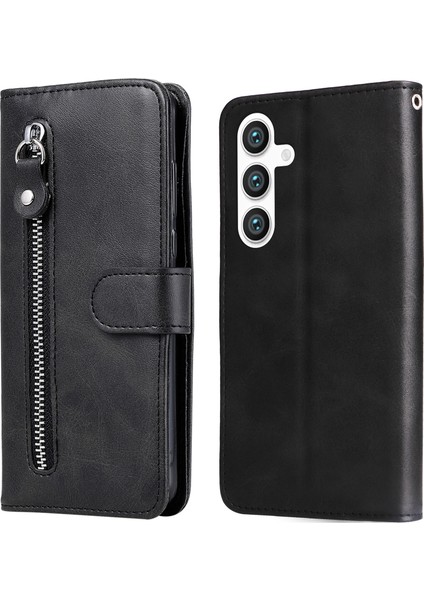 Samsung Galaxy S24 Için+ Pu Deri Fermuar Folio Black Telefon Kılıfı (Yurt Dışından)