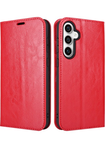 Samsung Galaxy S23 Fe Crazy Horse Dokusu Gerçek Bölünmüş Deri Telefon Kılıfı (Yurt Dışından)