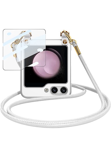 Samsung Galaxy Z Flip5 5g Sert Pc Geri Ince Koruyucu Temperli Cam Küçük Ekran Film Omuz Kayışı Silver Telefon Kılıfı (Yurt Dışından)