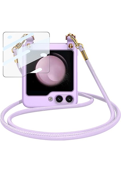 Samsung Galaxy Z Flip5 5g Sert Pc Geri Ince Koruyucu Temperli Cam Küçük Ekran Film Omuz Kayışı Mühendisi Telefon Kılıfı (Yurt Dışından)