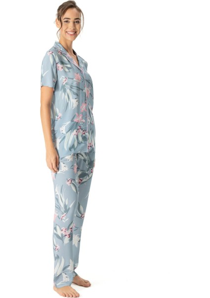17047 Kadın Mint Boydan Patlı Kısa Kollu Pijama Takımı fiyatları