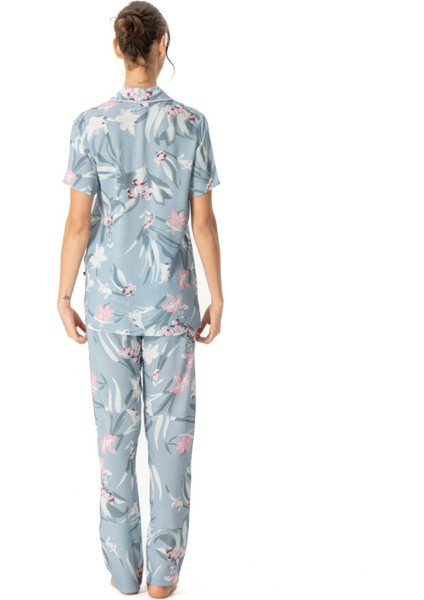 17047 Kadın Mint Boydan Patlı Kısa Kollu Pijama Takımı modelleri