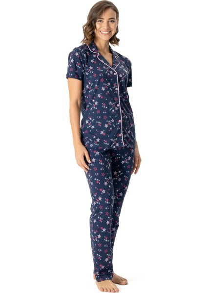 17014 Kadın Lacivert Kısa Kollu Boydan Patlı Pijama Takımı fiyatları