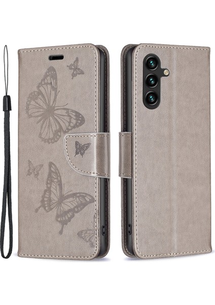 Samsung Galaxy A35 5g Butterfly Grey Baskılı Deri Telefon Kılıfı (Yurt Dışından)