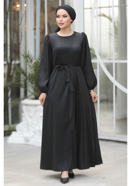 Kemerli Siyah Tesettür Elbise 30381S