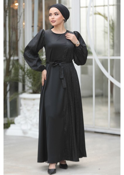 Kemerli Siyah Tesettür Elbise 30381S