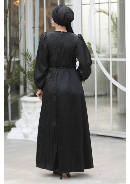 Kemerli Siyah Tesettür Elbise 30381S