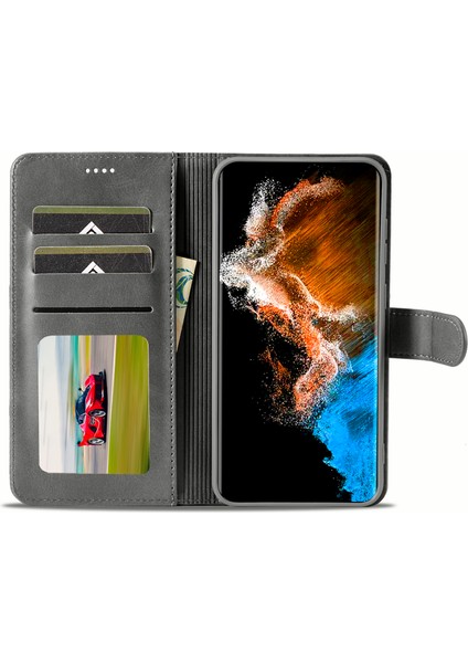 Samsung Galaxy S24 Için+ Buzağı Dokusu Deri Koruyucu Grey Telefon Kılıfı (Yurt Dışından)