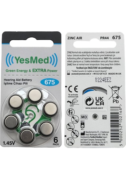 Extra Power 675 Numara Işitme Cihazı Pili (5 Paket x 6 Adet = 30 Adet Pil) + Hediye Işitme Cihazı Pil Ölçer 1 Adet