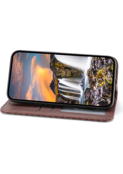 Samsung Galaxy A25 5g Buzağı Dokusu Baskılı Rhombus Desen Kahverengi Telefon Kılıfı (Yurt Dışından)
