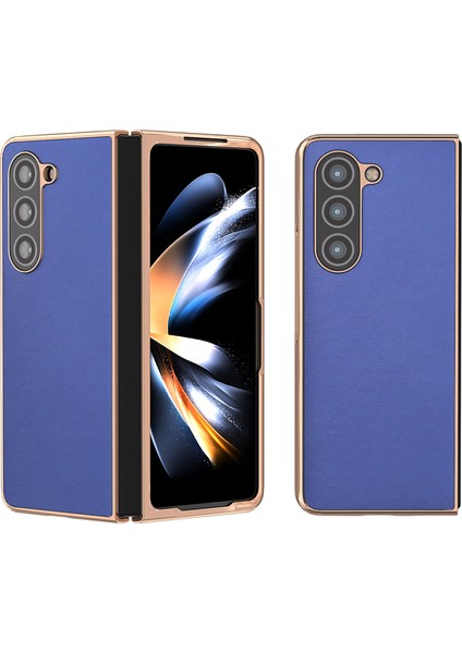 Samsung Galaxy Z Fold5 5g Dokulu Pu Deri+Pc Kabuğu Nano Elektraplama Şok Geçirmez Dark Telefon Kılıfı (Yurt Dışından)