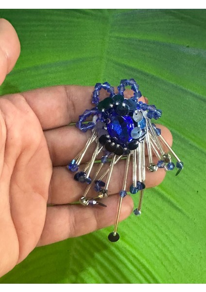 6x4 cm Mavi Taşlı Püsküllü Apolet Arma Dikiş Kot Giyim Aksesuarı