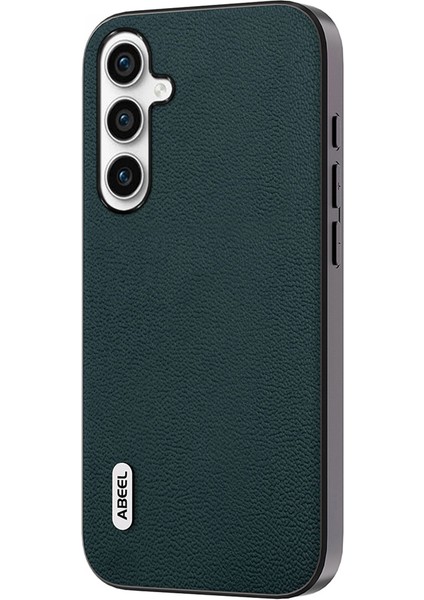 Samsung Galaxy A14 4g/5g Litchi Doku Şok Geçirmez Orijinal Inek Deri Kaplamalı Pc+Tpu Midnight Green Telefon Kılıfı (Yurt Dışından)
