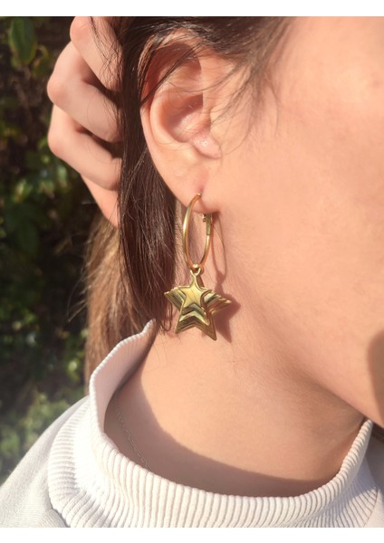 Paslanmaz Çelik Kadın Gold Sıralı Yıldız Sallantılı Küpe fiyatları
