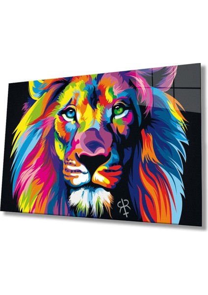 Renkli Aslan Hayvan Cam Tablo Ev ve Ofis Duvar Dekoru Hediyelik Büyük Tablo Dayanıklı Cam