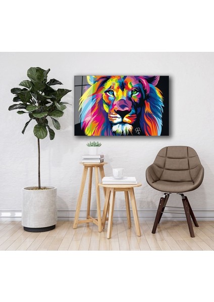 Renkli Aslan Hayvan Cam Tablo Ev ve Ofis Duvar Dekoru Hediyelik Büyük Tablo Dayanıklı Cam fiyatları