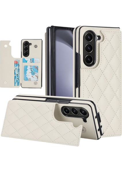 Samsung Galaxy Z Fold5 5g Dikiş Pu+Pc Beyaz Telefon Kılıfı (Yurt Dışından)