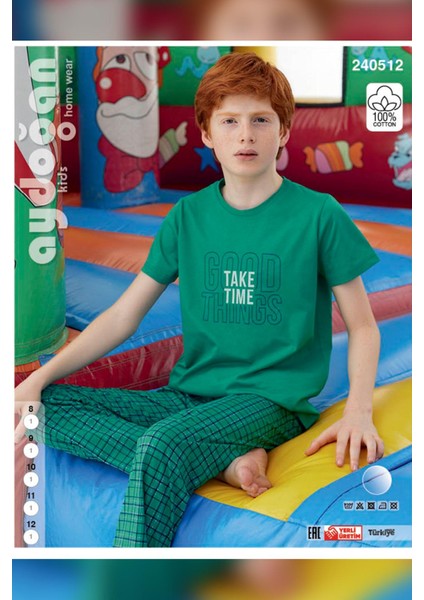 Erkek Bora Kısa Kol Bahar Yeşil Pijama Takım 240512
