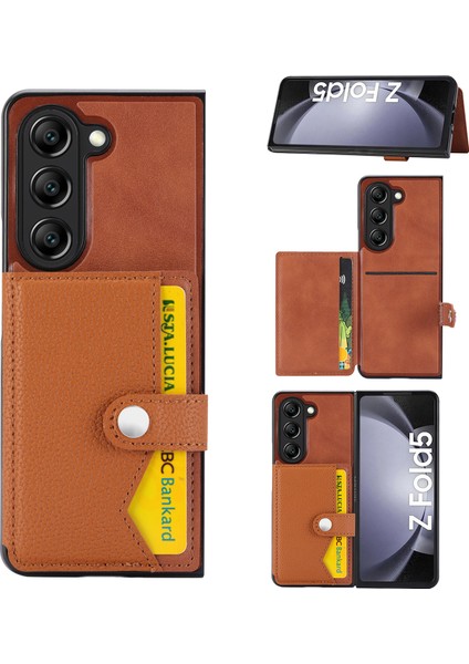 Samsung Galaxy Z For For Fold5 5g Litchi Doku Pu Deri+Pc Cover Br Telefon Kılıfı (Yurt Dışından)