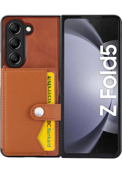 Samsung Galaxy Z For For Fold5 5g Litchi Doku Pu Deri+Pc Cover Br Telefon Kılıfı (Yurt Dışından)