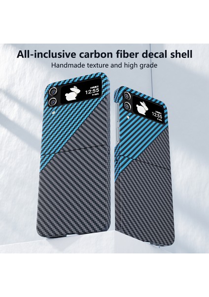 Samsung Galaxy Z Flip4 5g Pu Deri+Pc Karbon Fiber Doku Flip Kabuk Black+ Telefon Kılıfı (Yurt Dışından)