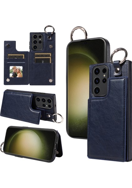 Samsung Galaxy S23 Ultra Pu Deri+Tpu Shell Navy Blue Telefon Kılıfı (Yurt Dışından)