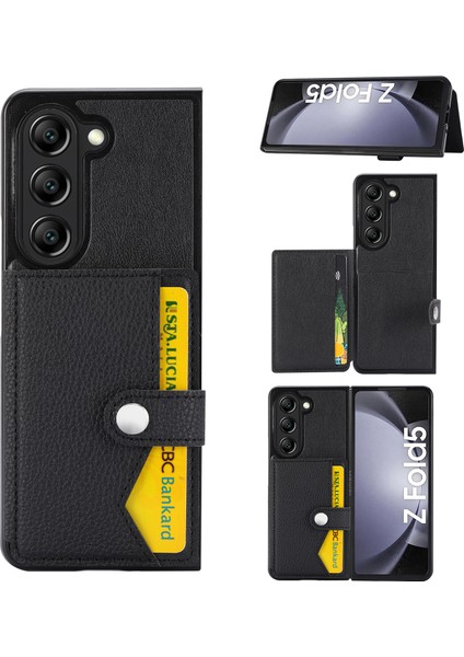 Samsung Galaxy Z For For Fold5 5g Litchi Doku Pu Deri+Pc Cover Black Telefon Kılıfı (Yurt Dışından)