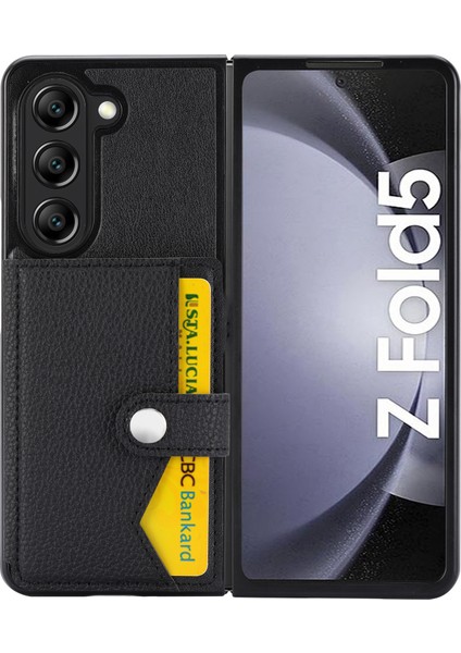 Samsung Galaxy Z For For Fold5 5g Litchi Doku Pu Deri+Pc Cover Black Telefon Kılıfı (Yurt Dışından)