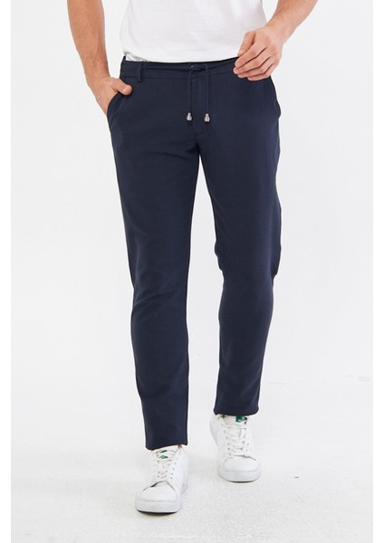 Yazlık Slim Fit Pamuklu Yarım Lastikli Açık Lacivert Erkek Pantolon - Rahatlıkta Şıklık - Daniel Voi