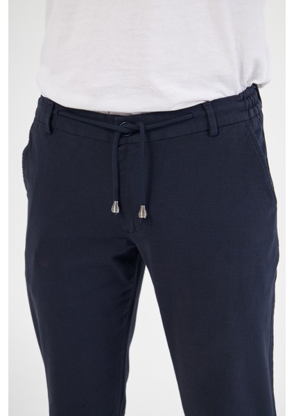 Yazlık Slim Fit Pamuklu Yarım Lastikli Açık Lacivert Erkek Pantolon - Rahatlıkta Şıklık - Daniel Voi