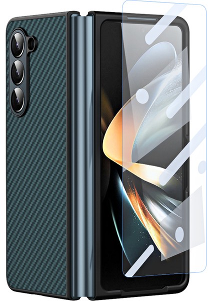Samsung Galaxy Z Fold5 5g Karbon Fiber Doku sı Temperli Cam Ekranlı Film Sert Pc Telefon Kılıfı (Yurt Dışından)