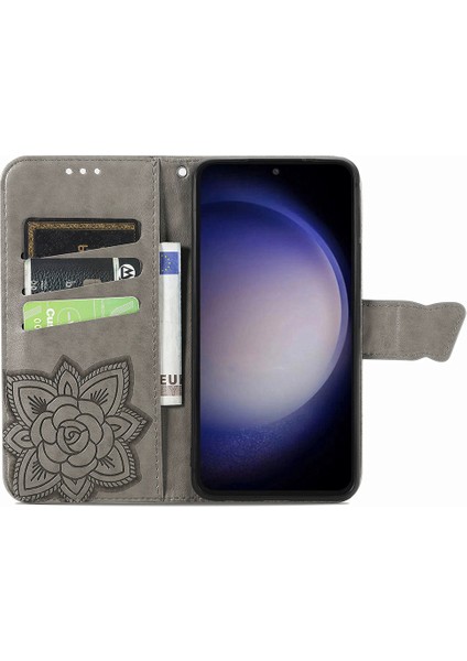 Samsung Galaxy S23 Fe Pu Deri Kelebek Basılı Grey Telefon Kılıfı (Yurt Dışından)
