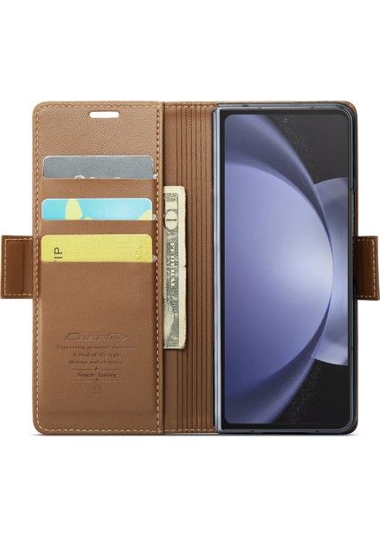 Samsung Galaxy Z Fold5 5g 5g Rfıd Blowıng Cullet Deri sı Kahverengi Telefon Kılıfı (Yurt Dışından)