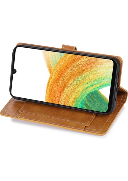 Samsung Galaxy S23 Fe sı Slim Fit Pu Deri Fermuar Cep Flip Kahverengi Telefon Kılıfı (Yurt Dışından)