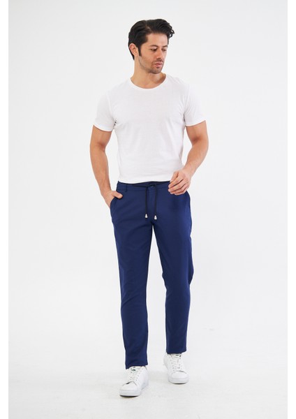 Ara Mevsimlik Slim Fit Pamuklu Beli Yarım Lastikli Açık Lacivert Erkek Pantolon -Rahatlıkta Şıklık fiyatları